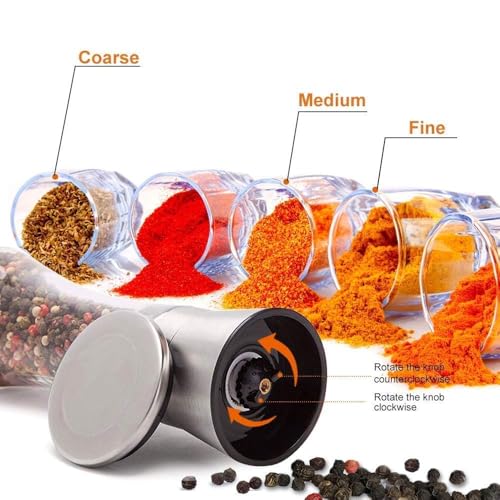 Image of Pepper Grinder or Salt Grinder, Best Spice Mill with Ceramic Blades, Adjustable Coarseness, Black Pepper Mill Grinder Shaker Steel Lid, Big Pepper Mill / 2PCS