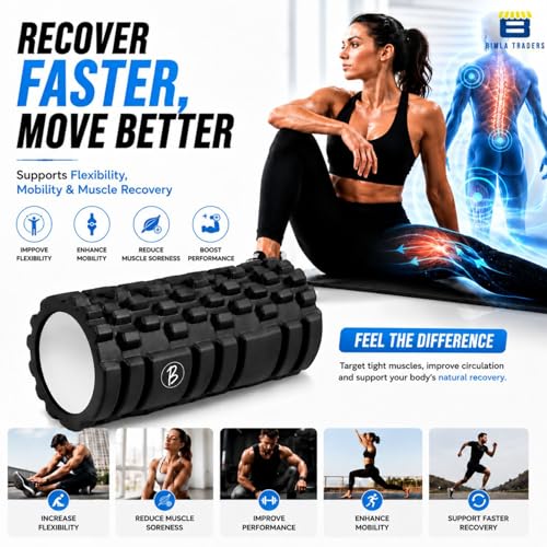 Image of Btag Foam Roller for Gym & Home Workout - Deep Tissue Muscle Massager for Back Pain, Neck & Knee Relief | Yoga, Stretching & Recovery Tool 33 cm (Black)