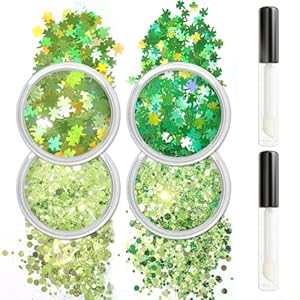 Allstarry Holographic Chunky Body Glitter 4 Colors Cosmetic Face Glitter Eyeshadow Makeup Aurora Green, Hair and Eye Glitter Rave Accessories for Women Makeup Spring St. Patrick’s Day Manicure