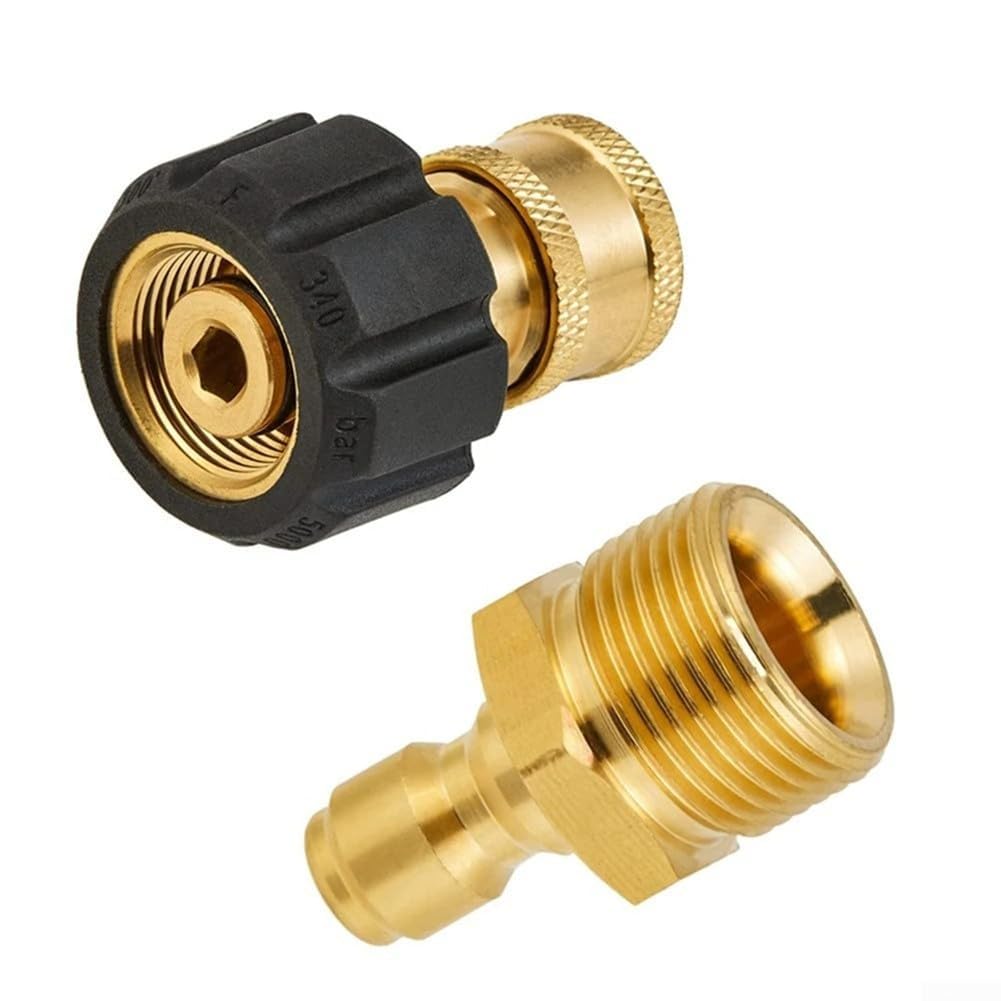 AIKEOU Pressure Washer M22 Adapter Kit in Brass with 14mm and 15mm External Threads to 1/4 inch Quick Connector,14MM