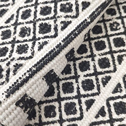 USTIDE Moroccan Cotton Tassel Rug Black&Cream Laundry Room Boho Bath Rug Machine Washable Woven Braided Doormat Hearth Rug for Bathroom Kitchen Bedroom 60x130cm - Image 2