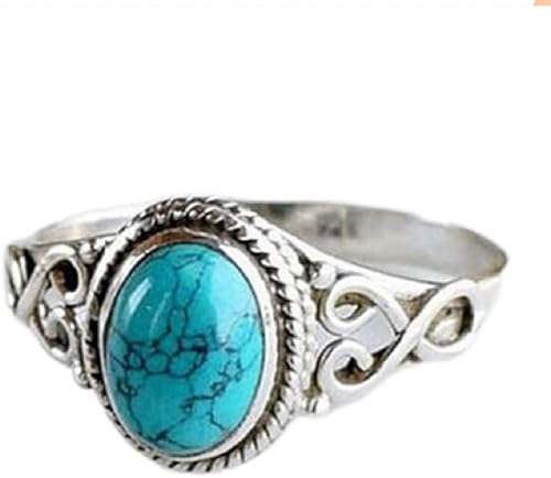 MAIHAO Anillo vintage de plata de ley 925 para mujer, corte ovalado, joyería bohemia natural, turquesa, piedra lunar, joyería de boda, talla 6-10,