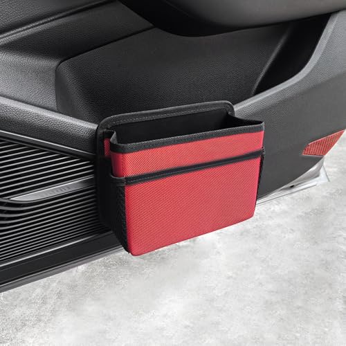 Image of Car Trash Can, Foldable Multifunctional Hanging Storage Box Trash Can with a Roll of Garbage Bag, Multi Pocket Design Suitable for Car, Home, and Office Car Trash Cans (red)