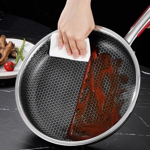 Image of 32CM Stainless Steel Honeycomb Frying Pan with Ceramic Coating, Induction Compatible Triply Fry Pan, Non-Toxic Omelette & Stir Fry Pan, Metal Utensil Safe, Dishwasher & Oven Safe Cookware