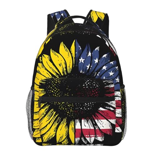 Mochila para laptop ligera con tirantes acolchados y diseño de girasol americano