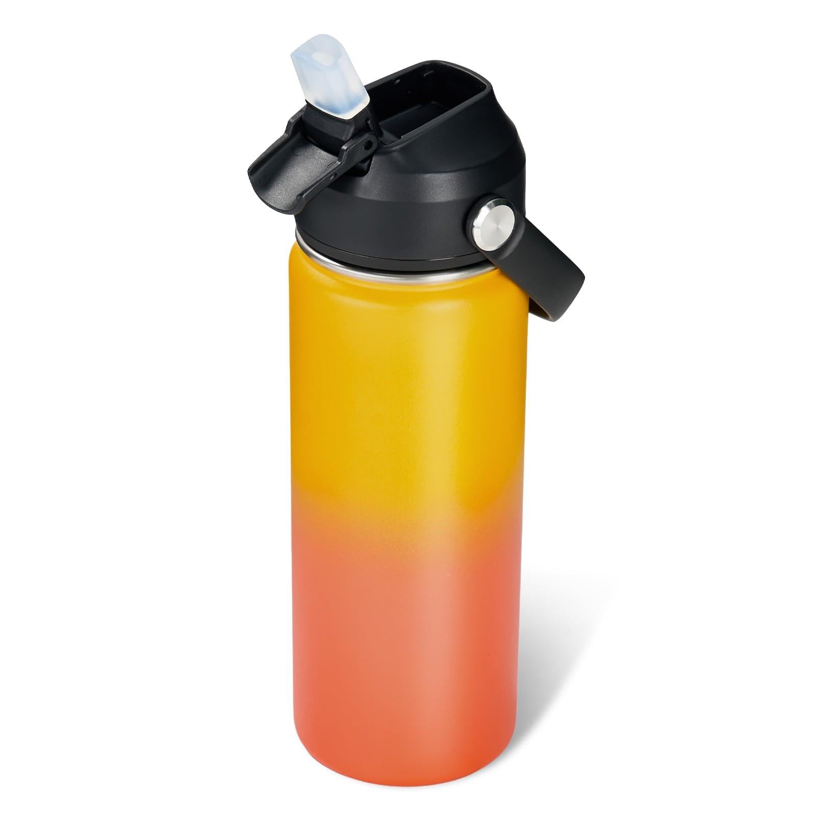 Fijinhom 18oz Insulated Stainless Steel Water Bottle, Wide Mouth Double Wall Vacuum, Silicone Straw, Sweat & Leak Proof, BPA Free Insulated Water