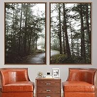2 Piece Framed Canvas Wall Art Brown Forest Canvas Prints Home Artwork Decoration for Living Room,Bedroom - 16
