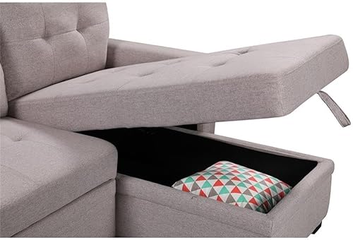 Miniatura 5 de Lilola Home Nathan - Sofá cama modular reversible gris claro con diván de almacenamiento, puertos de carga USB y bolsillo