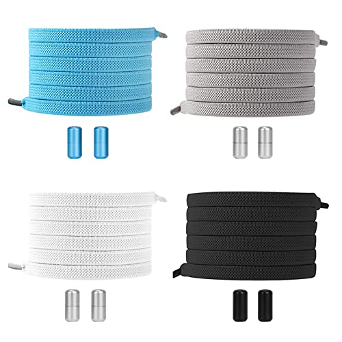 Unaone Elastische Schnürsenkel 4 Stück,Breite Schnrsenkel/Ohne Binden,Gummi Schuhbänder/Elastisch Schnellverschluss, Schnürsenkel mit Metall Kapseln,Shoelaces für für Sneaker,Sporschuhe,Mehrfarbig Cover