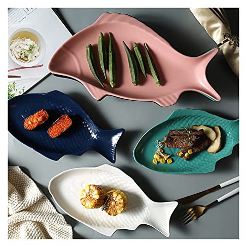 NINGLIU Assiette rectangulaire en céramique en forme de poisson irrégulière - Verte - Taille de l'assiette