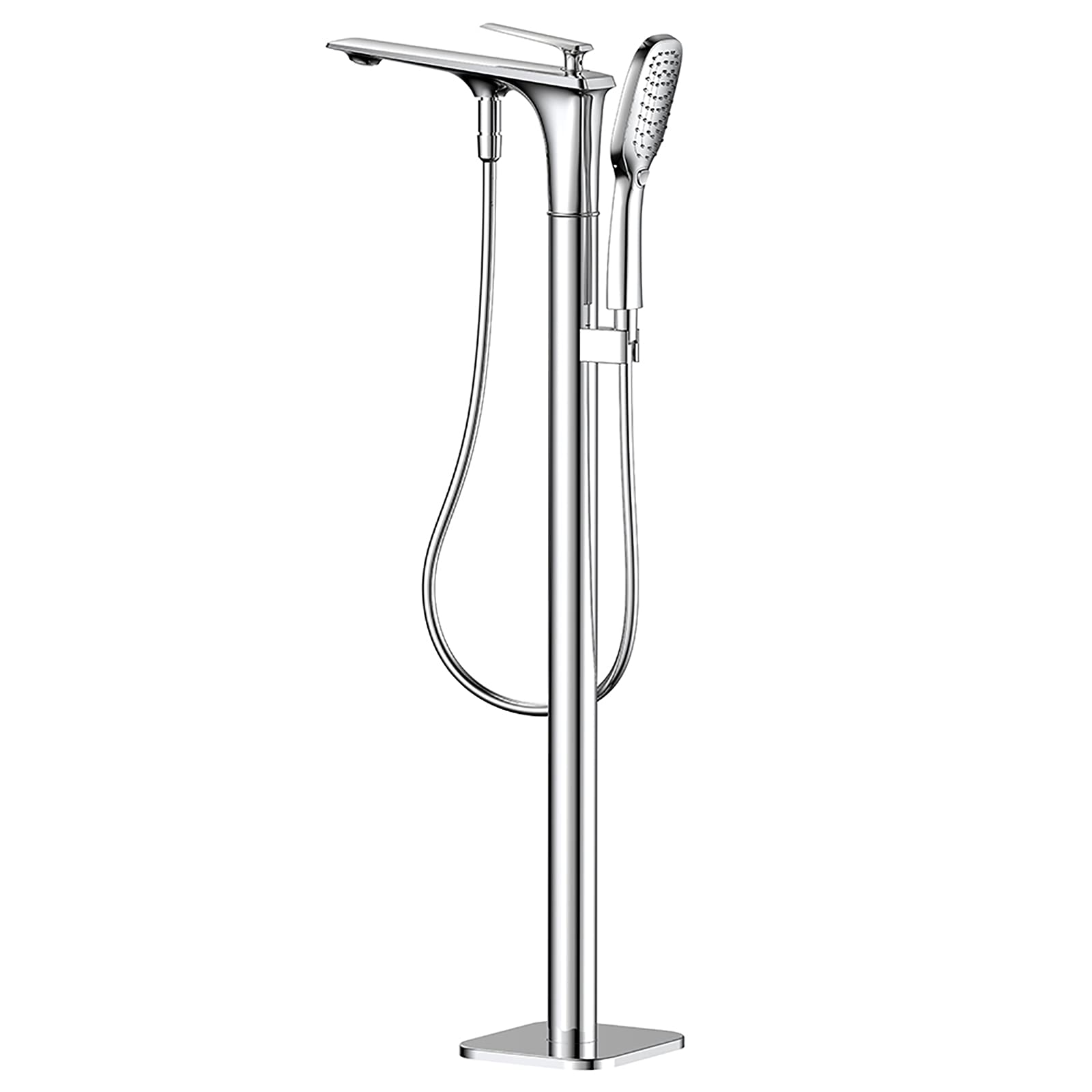 DFGHNBVC Brass Freestanding Bathtub Faucet With Handheld Shower Single Handle Floor Mounted Tub Filler With Hose,Silver