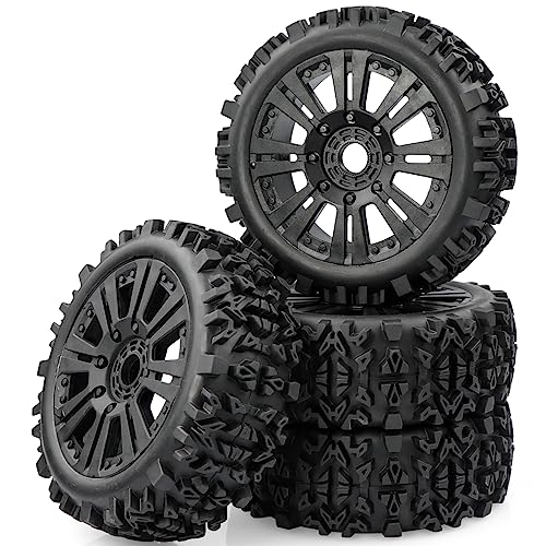 Aimrock 4PCS 1/8 RC Buggy Wheels & Tires 17mm Wheel Hex Pre-glued for Arrma Typhon 6S 3S Talion 6S Team Losi HPI RC Off Road Car