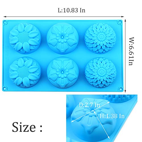 Ailehopy Silicone Flower Shape Soap Molds 3 Packs 6-Cavity Trays For Homemade Cake Chocolate Cupcake Mold Fondant Shape Decorating Ice Cube - Purple Blue Pink #TOP2