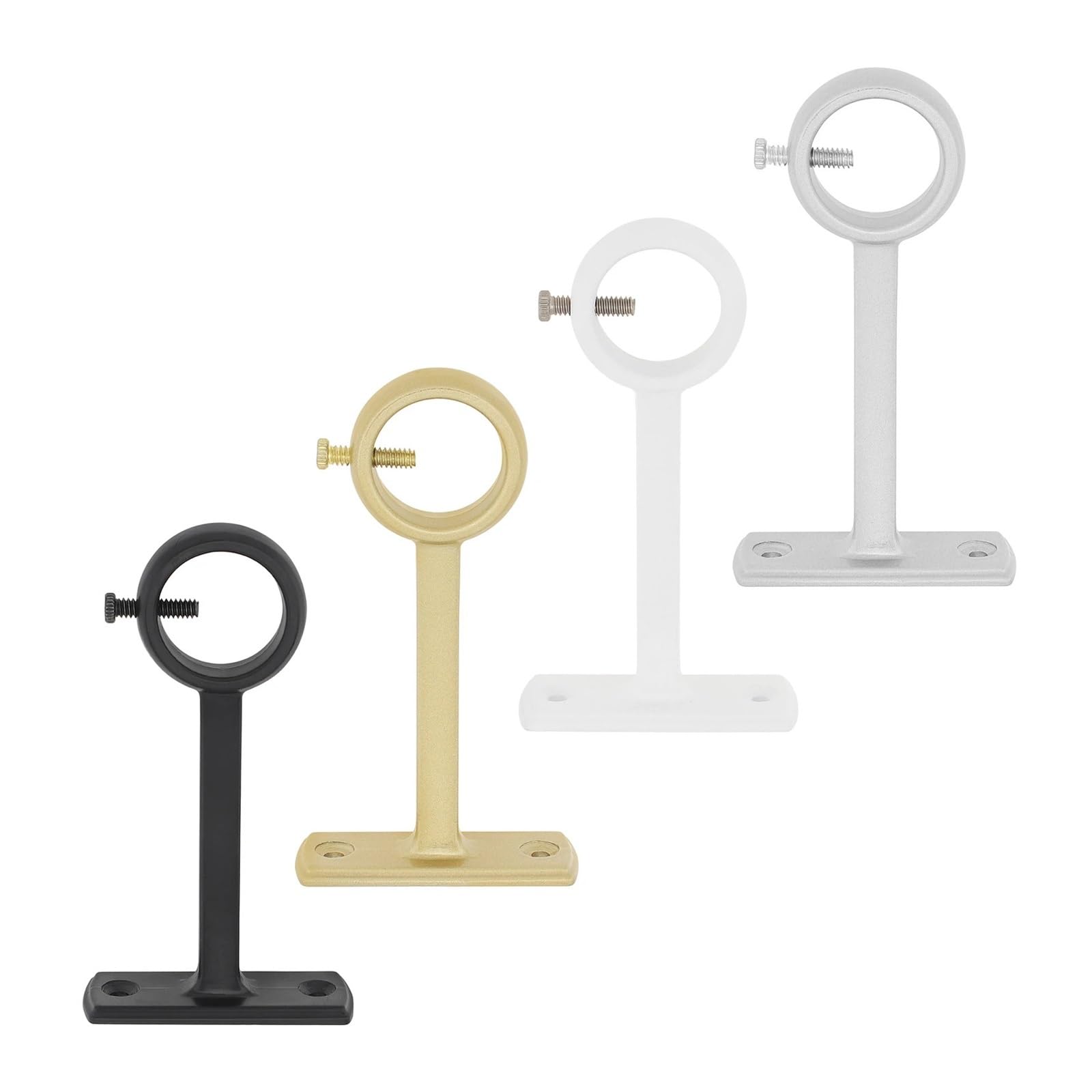 Lot de 4 supports de tringle à rideaux robustes en alliage d'aluminium à trou unique avec vis réglables pour salle de bain, balcon, cuisine