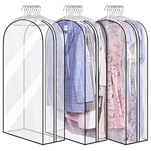 MISSLO 10″ Gusseted All Clear Garment Bags for Hanging Clothes 40″ Suit Bags for Closet Storage Hanging Clothes Storage Bags for Shirts, Coats, Dresses, 3 Packs