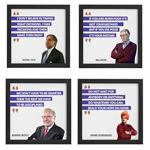 Relanta Motivational Wall Frames || Legends Quotes Poster || Wall Art Posters with Frame for Office Study room Work Place Living Room Home Wall Poster (11 inch x 11 inch, Framed) (Set of 4)