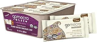 GoMacro MacroBar Organic Vegan Protein Bars Peanut Butter Chocolate Chip 12 Pack 11g Plant Protein Gluten-Free