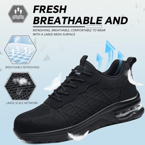 Image of Hogent Steel Toe Shoes for Men Women, Ultra Lightweight Premium Comfortable Work Sneakers, Puncture Proof Air Cushioned All‑Day Wear Safety Toe Shoes for Industrial Construction Warehouse Factory Work