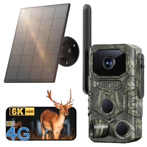 4G LTE Cellular Trail Camera, 6K GPS Solar Battery Powered Game Camera 0.1s Trigger Motion Activated, IP67 Waterproof Trail Cam, Night Vision Wildlife Monitor Cameras, Built-in SIM Card,120 Wide Angle
