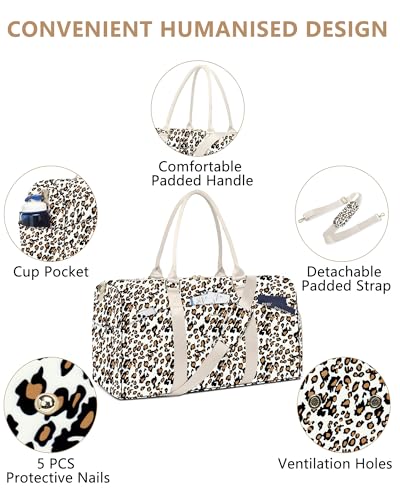 Image of Women Weekender Travel Duffle Bag: Travel Duffel Overnight Bags with Shoe Compartment Large Carry on Tote with Toiletry Bag Weekend Traveling Yoga Gym Hospital Bag for Women with Wet Pocket Leopard