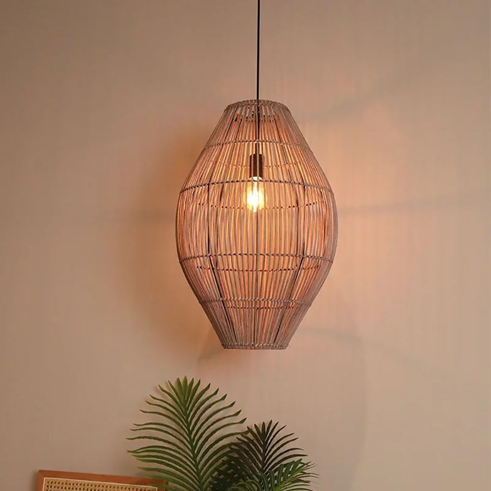 XQIDIANAA Hand-Woven Rattan Pendant Light, Large Rattan Chandelier Boho Wicker Hanging Lighting Fixture for Dining Room Kitchen Island Living Room Bedroom Foyer Entrance