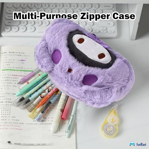 Image of FunBlast Fur Pencil Pouch for Girls - Cute Cartoon Animal Pouch, Multi-Purpose Zipper Case for School Kids, Cosmetic Pouch for Girls, Coin & Travel Pouches for School /Office (Purple)