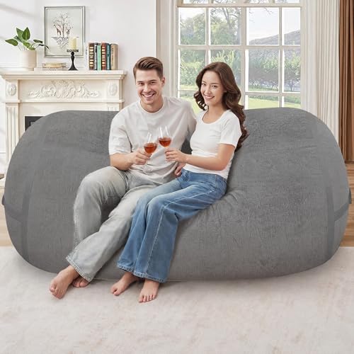 Image of 6FT Bean Bag Chair 6'Giant Bean Bag Chairs with Adults, Large Beanbag Chair | Bean bag Lounger with Machine Washable Cover Luxurious Velvet Fabric, Comfy Chairs for Living Room, Bedroom, Dorm, Darkgrey