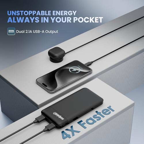 Image of 10000mAh Power Bank with Dual Output, Portable Slim Design, Lithium-Ion Polymer Battery, Smart Chip Safety and LED Indicator, for iPhone, Samsung &All Smartphones (12V, PN-951,Black)