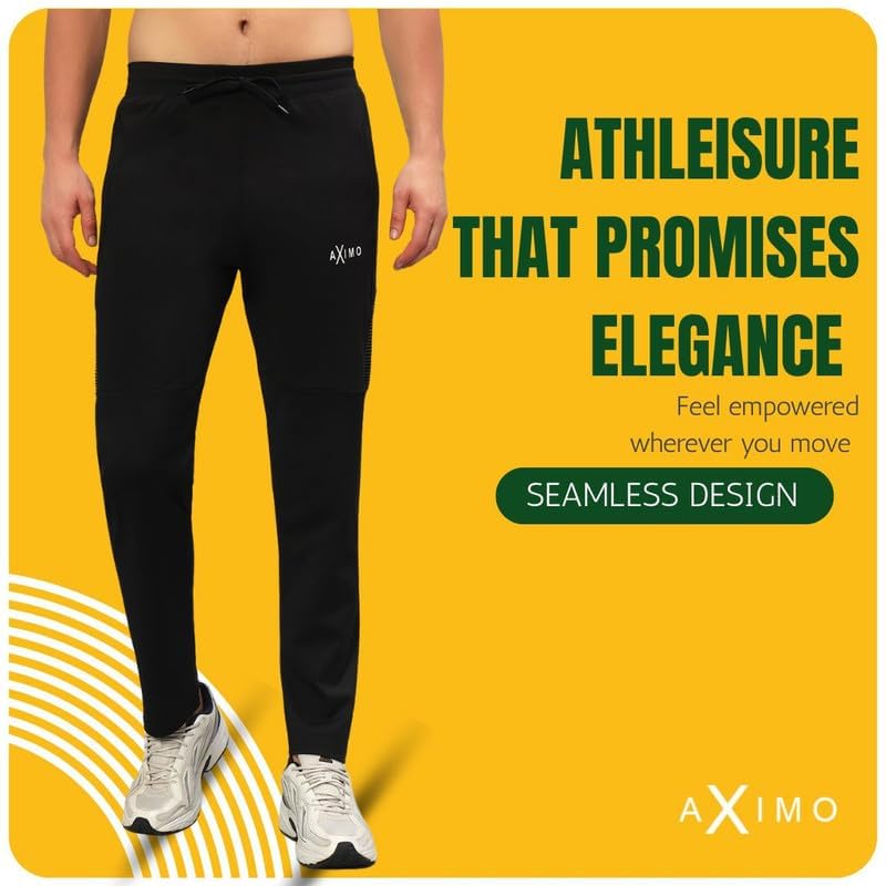 Image of AXIMO Sports Track Pants for Men Athletic Fit Joggers with Side Stripes Stretchable Breathable Fabric Elastic Waistband Drawstring Gym Running Casual Wear Mens Track Pant