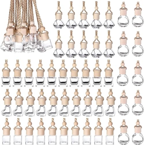 Lista de Difusores de aceite perfumado más recomendados. 50 50 pcs de 8 ml y 6 ml para colgar ambientador de coche, difusor esencial de vidrio transparente aspiradora, aromaterapia, fragancia, perfume,frascos de vidrio con tapas de(estilo...