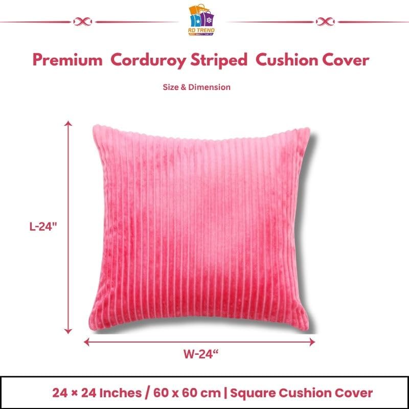 Image of RD TREND Cushion Cover Set of 5, Decorative Sofa Living Room Home Square Cushion Covers 24 Inch x 24 Inch, Aesthetic Corduroy Striped Double Sided (Salmon,Pack of 5)