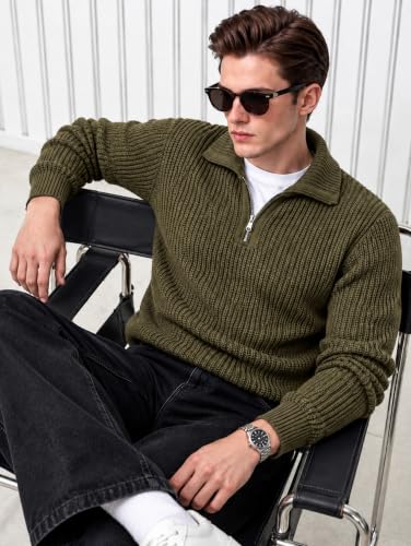 Image of Kvetoo Mens Woolen Sweater for Man Winter Quarter Zipper Knit Sweater Full Sleeve Office Wear Pullover