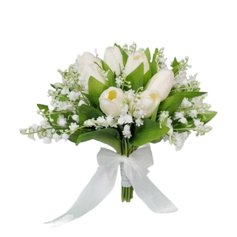 Huffa Milkywhite Artificial Orchid And Lily Of The Valley Bouquet For Wedding Decoration - Bridesmaid Floral Arrangement(Milkywhite)