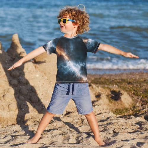 Boys Short Sleeve T-Shirts Dark Lightning Cloud Rashguard Kids Swim Shirts Sun UPF 50+4