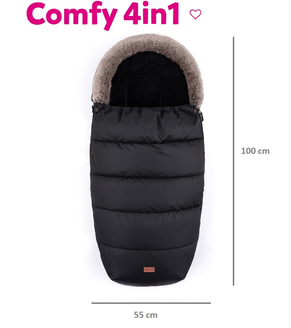 Petite&Mars COMFY Chancelière 4 en 1 pour poussette - Insert pour poussette - Chancelière d'hiver - Imperméable - Coupe-vent (Noir)
