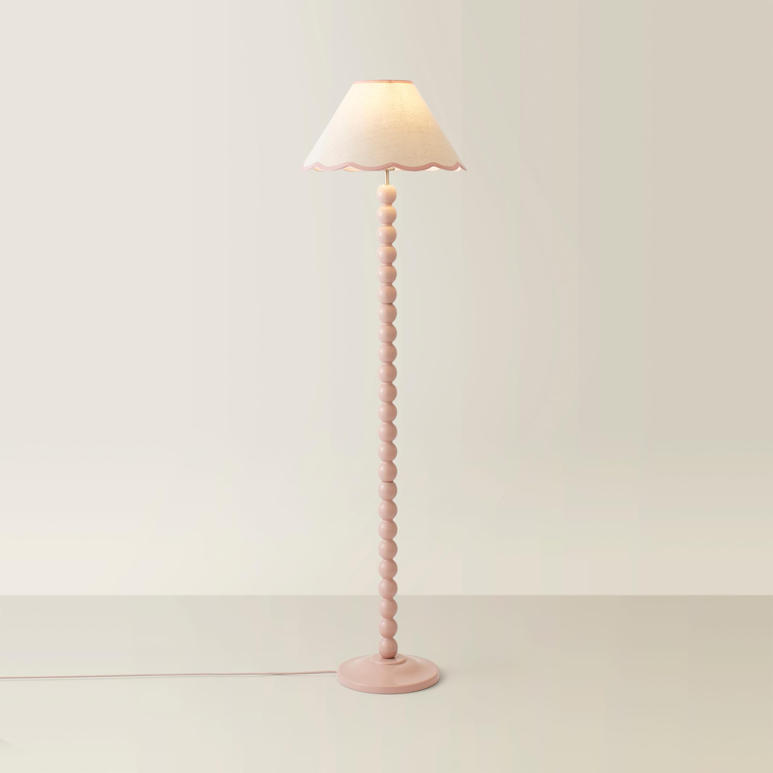 Valuelights Bobbles Rose Pink Bobbin Floor Lamp With Pink Trim Scallop Shade from B&Q