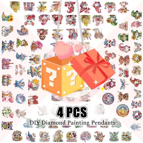 Image of 4 Pack DIY Diamond Painting Hanging Ornaments, Random Assorted Crystal Diamond Art Pendant Kit for Window and Home Decoration