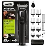 WAHL All in One Trimmer, Taglio di capelli, barba, orecchie, naso e corpo, potente batteria al litio, testine lavabili, ampia lama a T, lunghezza di taglio da 0,5 a 25 mm, 210 minuti di autonomia