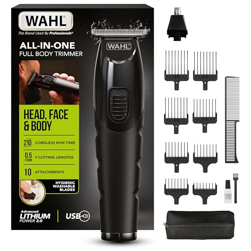 Wahl All-in-One Full Body Trimmer for Men – Cordless Rechargeable Beard, Hair & Body Grooming Kit with Hygienic Washable Blades, Lithium Battery, 210 Minute runtime, 0.2mm - 25mm, Quick Charge