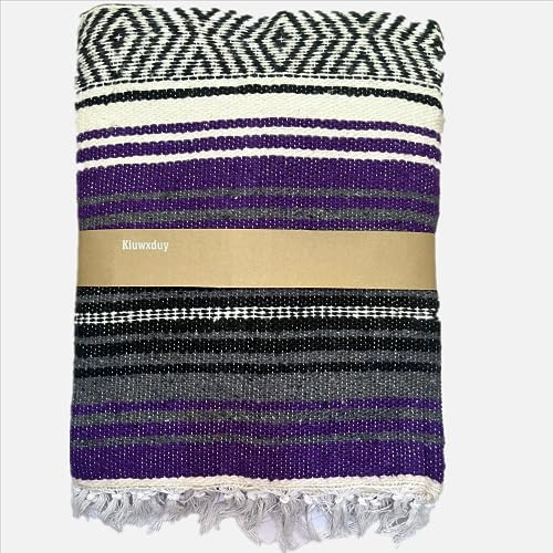 Kiuwxduy Coperta in maglia messicana, manuale, per divano, meditazione, yoga, attività all'aperto, campeggio, picnic, festival, colore viola