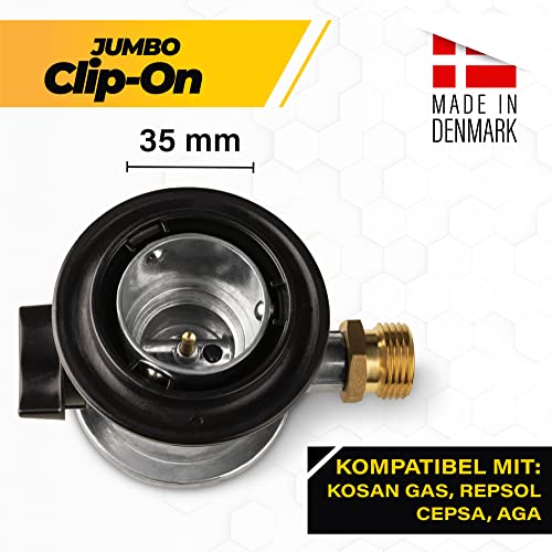 Rabenburg Clip-On JUMBO 35mm Adapter by IGT ohne Regler - 35mm x KFL (deutscher Kleinflaschenanschluss) Gasflaschenadapter für Gasflaschen in Spanien, Portugal, Norwegen etc.
