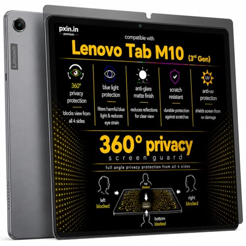 Image of Pxin 360 Pro Privacy Screen guard compatible with Lenovo Tab M10 (3rd Gen) | Anti Glare | Anti UV | Anti Blue | Anti Reflection | Privacy Filter | Unbreakable Build