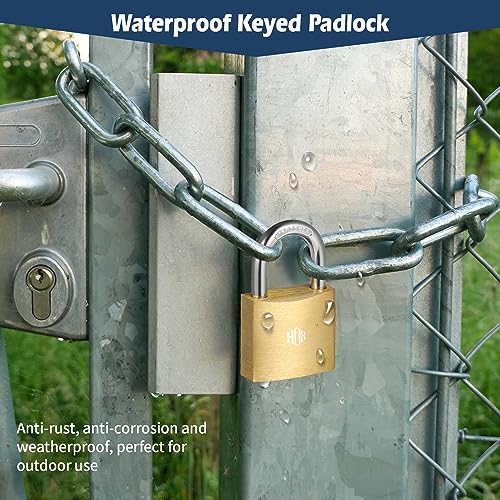 Image of HOX 2-Pack Keyed Padlock, Waterproof and Rustproof, Solid Brass Lock with 1-1 /4 inch Wide Body, Padlock with Keys for Storage Unit, Sheds, Garages and Fence
