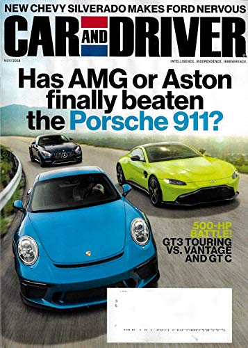CAR AND DRIVER Magazine November 2018 AMG or Aston vs Porsche 911, Chevy Silverado