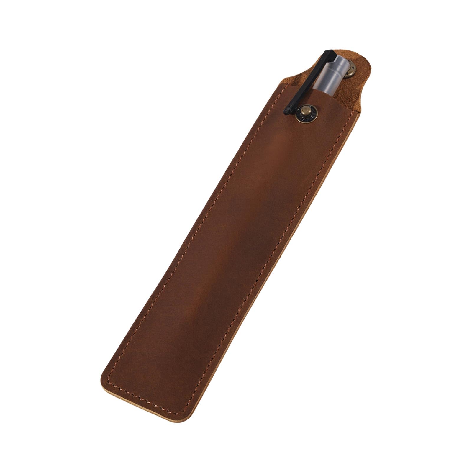 beinkmake Single Leather Pen Case Cover with Tree Snap, Genuine Leather Pen Sleeve, Portable Protective Pen Pouch for Fountain Pen, Ballpoint Pen, Stylus Pen (Brown)