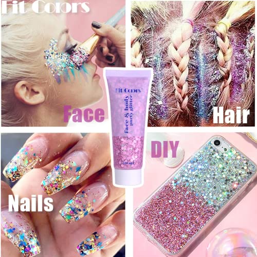 Body Glitter Holographic Chunky Glitter Gel For Festival Halloween Make-Up Face Glitter Liquid Hair Glitter For Women And Kids Easy To Use No Need Glue Silver Glitter #TOP4