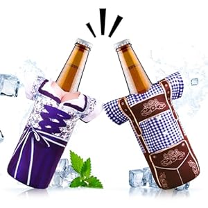 2 Stück Bierflaschenkühler Oktoberfest Deko, Oktoberfest Accessoires Bierkühler für 300-500ml Flasche aus Neopren