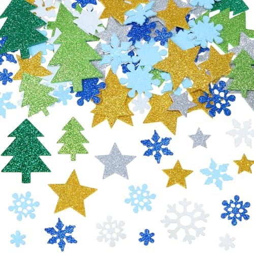 Christmas Foam Stickers 150Pcs Self-Adhesive Glitter Snowflake Xm...