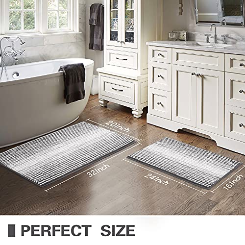 Bsicpro Bathroom Rugs And Mats Sets, 2 Piece Thick Absorbent Chenille Bath Mat Rug Set Non Slip, Soft Shaggy Bath Room Floor Mats For Bathroom, Machine Washable (20" X 32" Plus 16" X 24", Gray) #TOP5