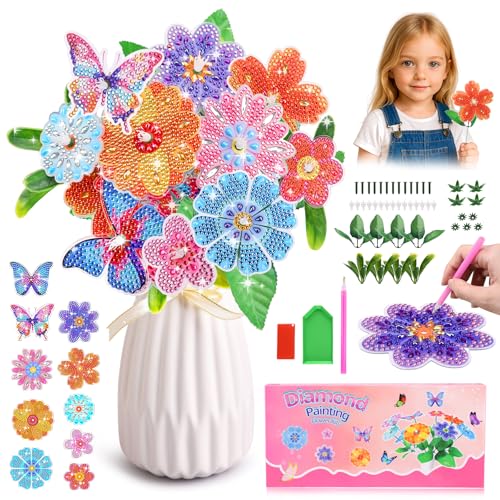 Acsatont Blumen Basteln Mädchen, Basteln Diamond Painting Geschenke, Bastelset Kinder Mädchen ab 6 7 8 9 10 Jahre, Blumenstrauß für Kindertag Mädche Geburtstagsgeschenk